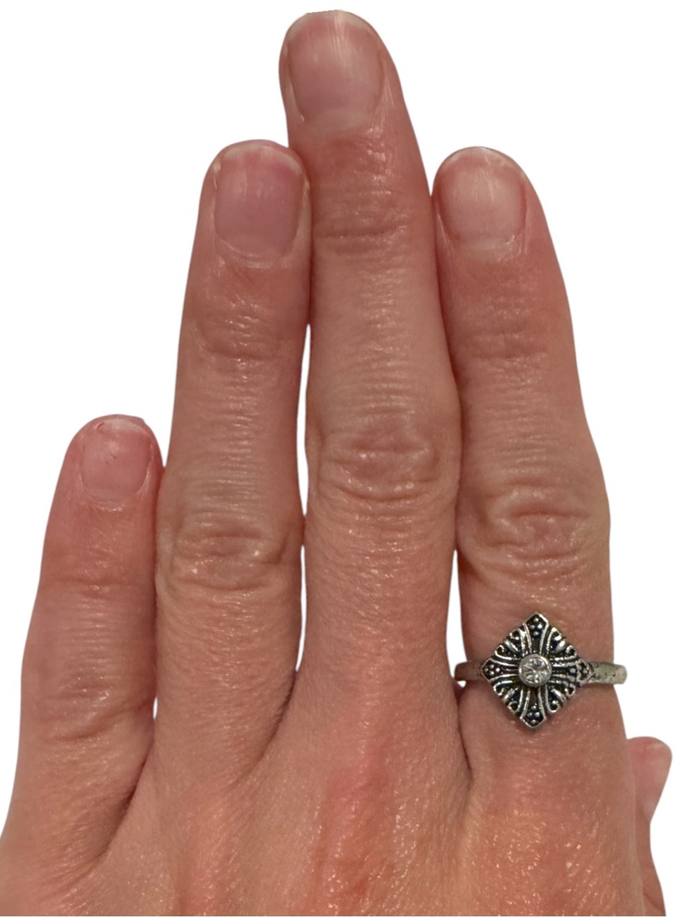 Filigree Square Ring with Clear Stone